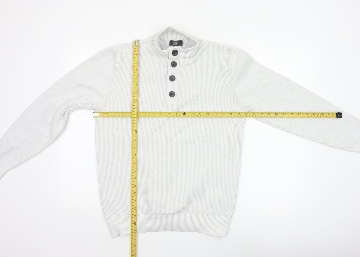 Next Men's Ivory L Henley Button High Neck Rib Knit Jumper