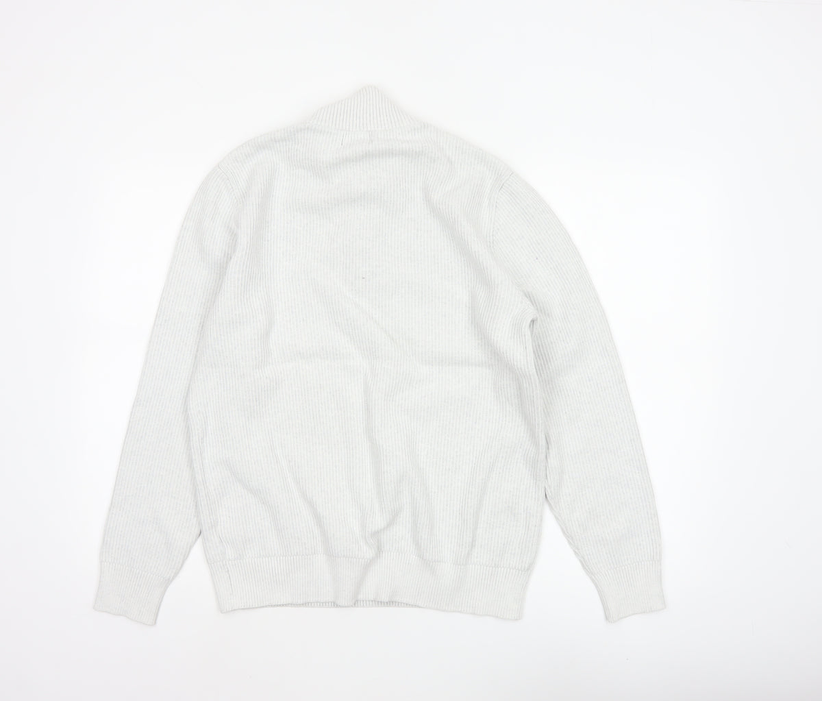 Next Men's Ivory L Henley Button High Neck Rib Knit Jumper