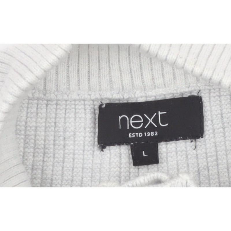 Next Men's Ivory L Henley Button High Neck Rib Knit Jumper