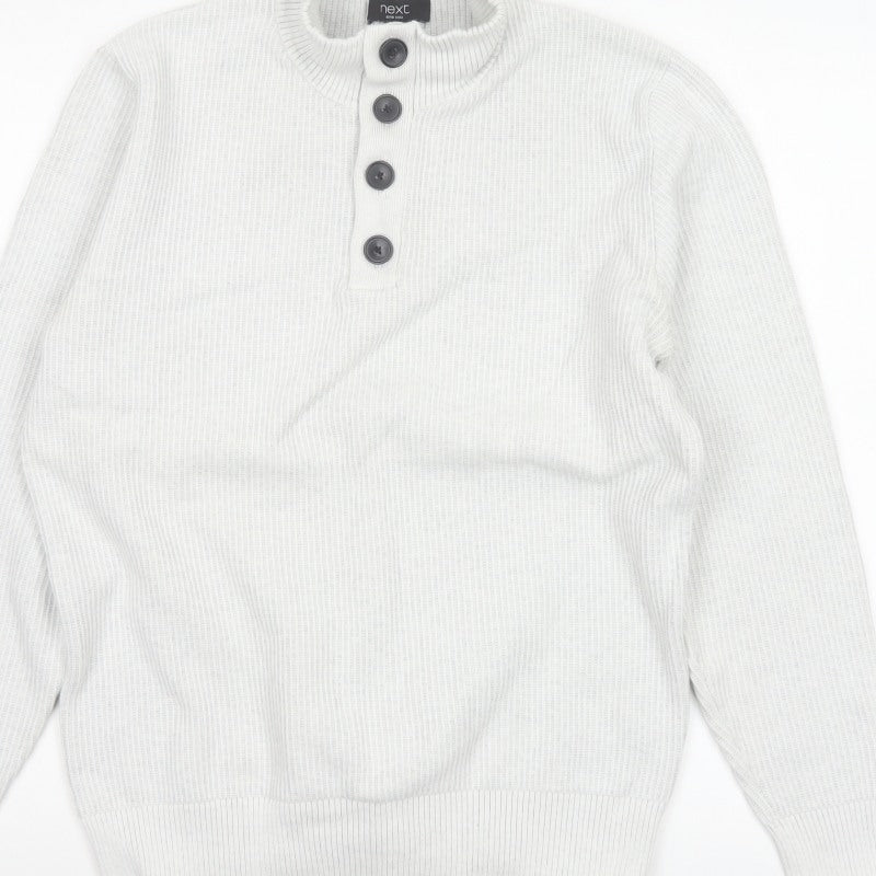 Next Men's Ivory L Henley Button High Neck Rib Knit Jumper