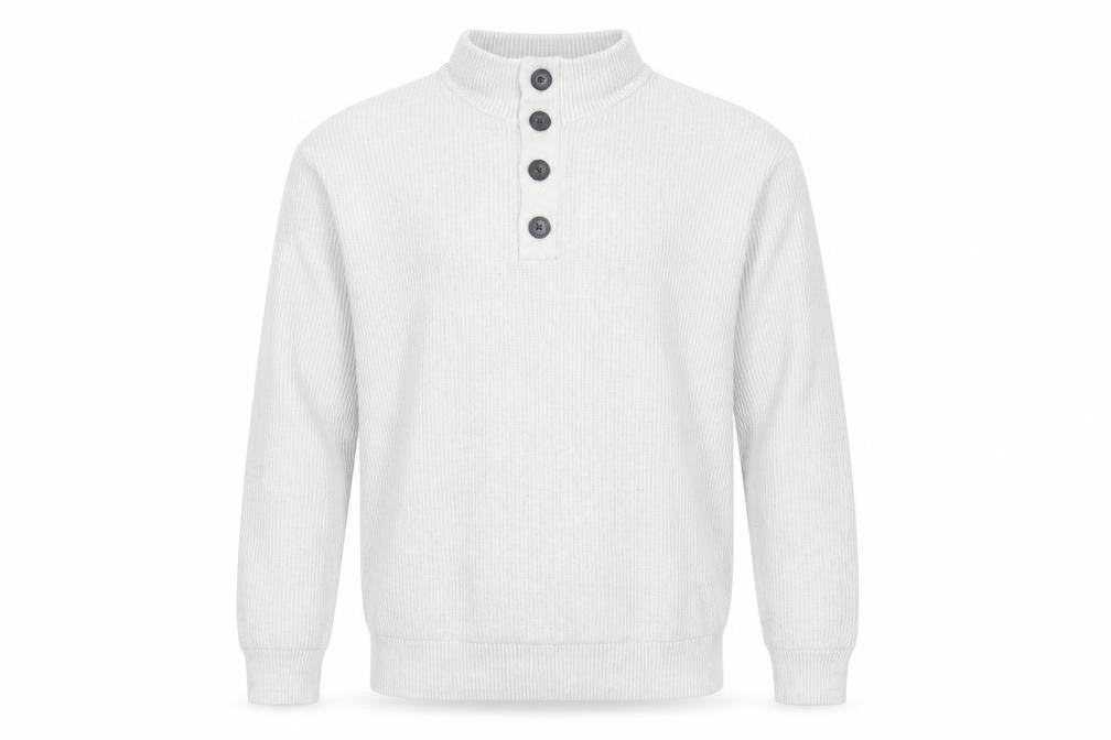 Next Men's Ivory L Henley Button High Neck Rib Knit Jumper
