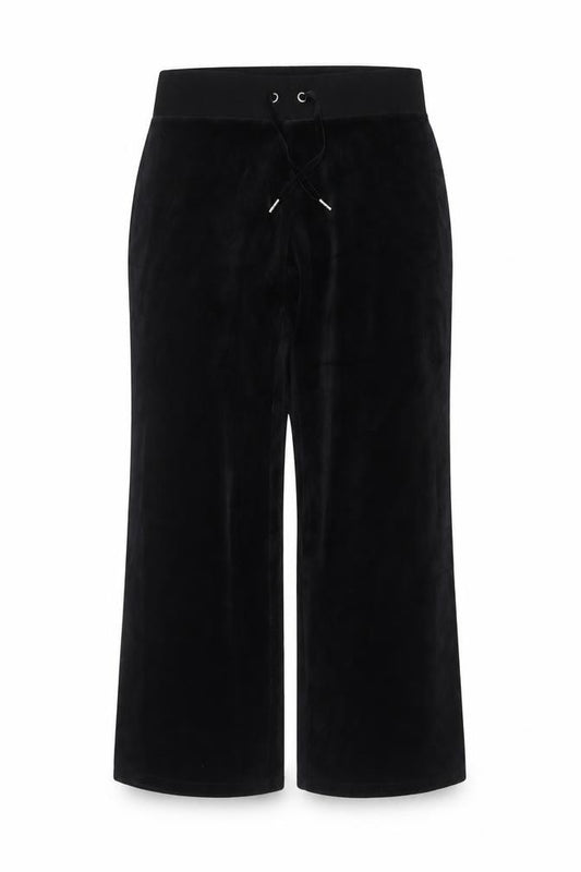 Marks & Spencer Women Black UK 10 Short Wide-Leg Velour Drawstring Trousers