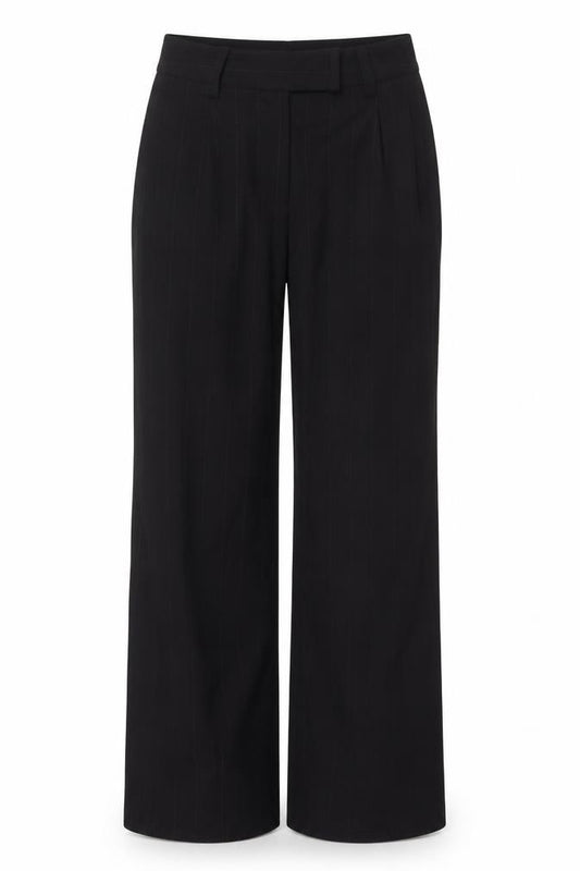 Principles Women Black Pinstripe UK 6 Wide-Leg Dress Trousers Wool Blend