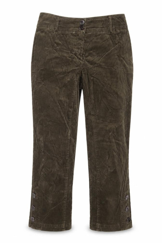 Trucco Women’s Brown UK 12 Cropped Straight Cotton Trousers Button Cuffs