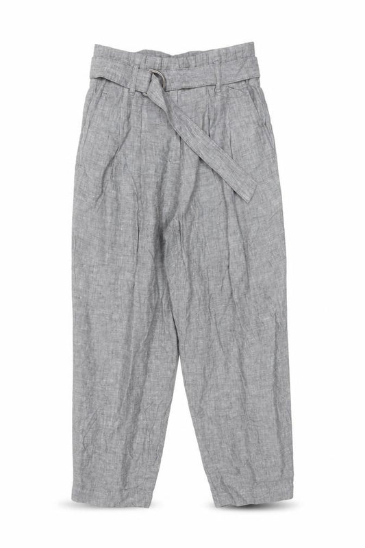 Marks & Spencer Women Grey UK 6 Linen Paperbag Tapered Trousers