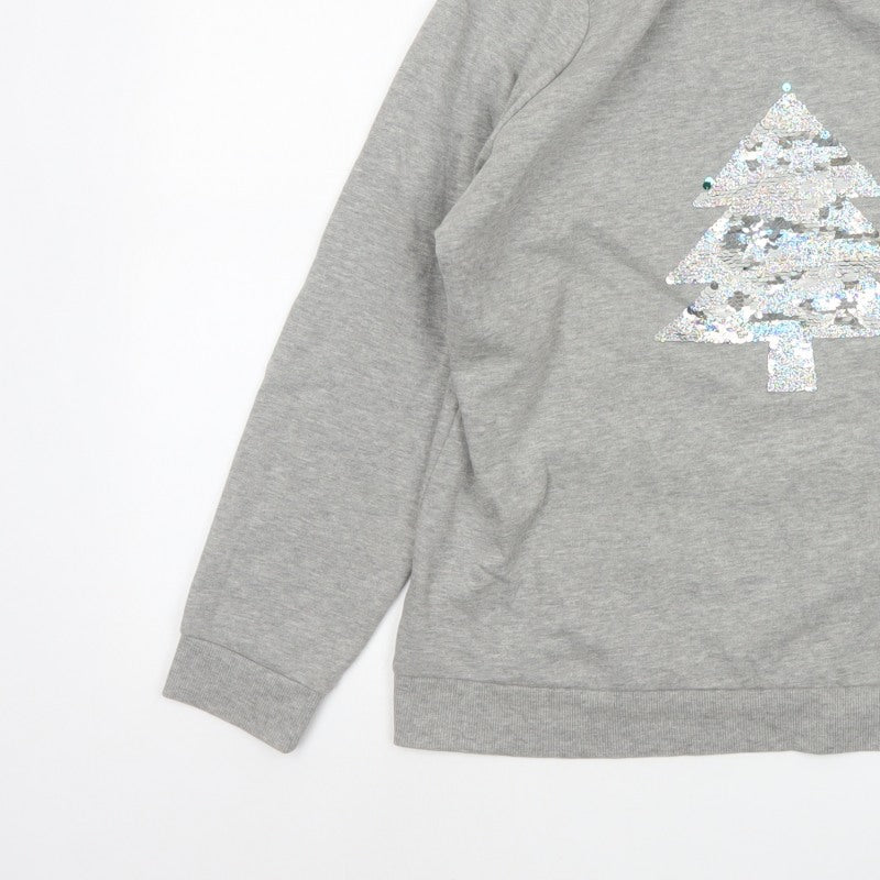 Avon Women Grey UK 14/16 Christmas Tree Sequin Pullover Sweatshirt