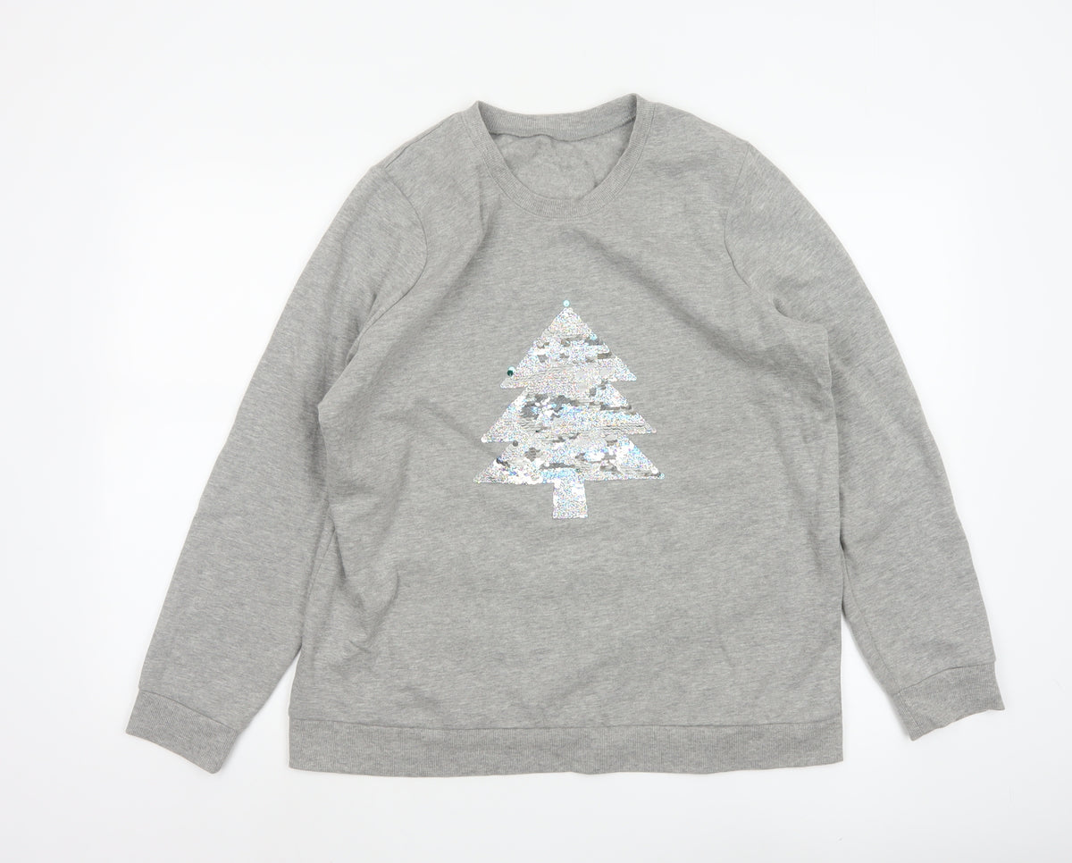 Avon Women Grey UK 14/16 Christmas Tree Sequin Pullover Sweatshirt