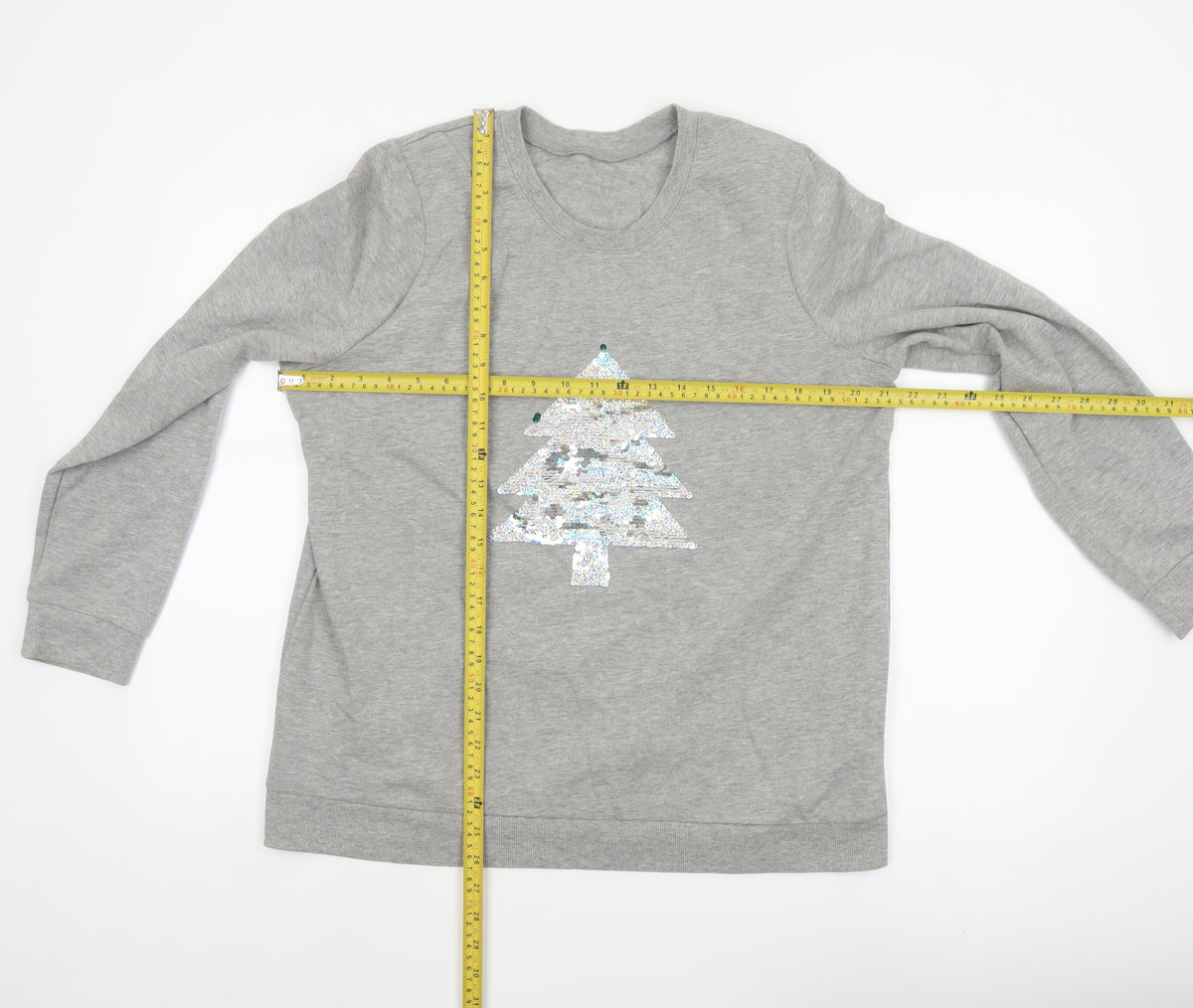 Avon Women Grey UK 14/16 Christmas Tree Sequin Pullover Sweatshirt