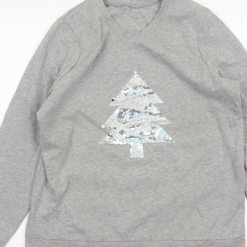 Avon Women Grey UK 14/16 Christmas Tree Sequin Pullover Sweatshirt