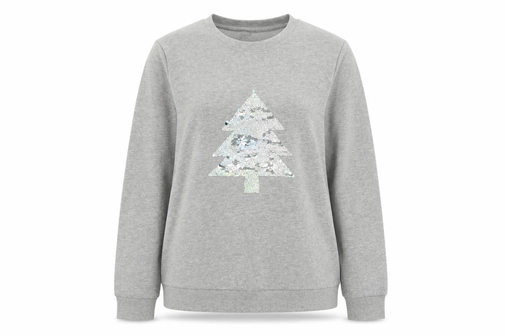 Avon Women Grey UK 14/16 Christmas Tree Sequin Pullover Sweatshirt