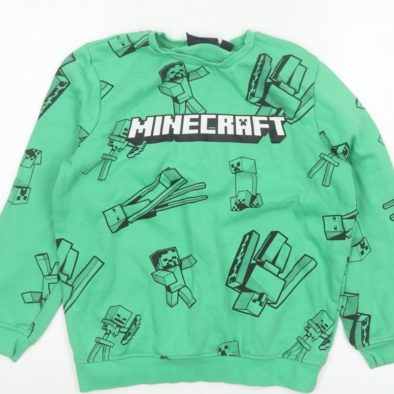 Minecraft Boys Green 11-12 Years Pullover Sweatshirt Graphic Print