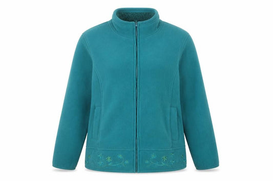 Amalina Women’s Teal UK 12 Floral Embroidered Fleece Zip Jacket