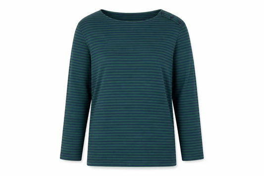 Seasalt Cornwall Women Green Navy Stripe Organic Cotton Jersey Top UK 16