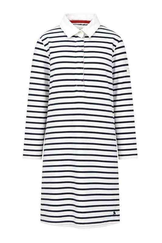 Joules Women White UK 8 Striped Long Sleeve Collared Shirt Dress