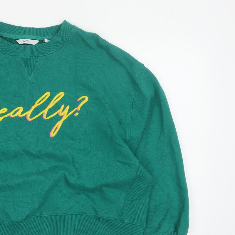 Next Women Green UK 18 Really? Embroidered Crew Neck Sweatshirt