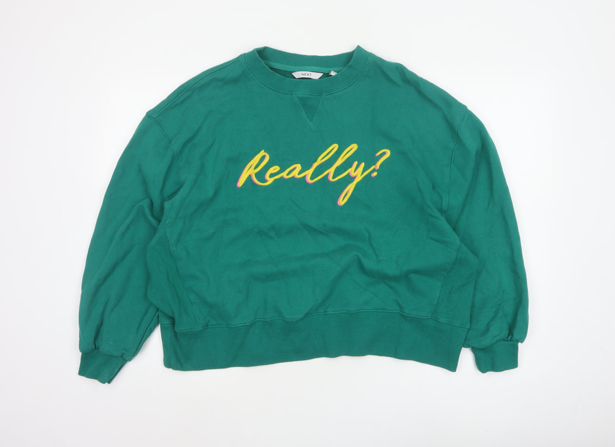 Next Women Green UK 18 Really? Embroidered Crew Neck Sweatshirt