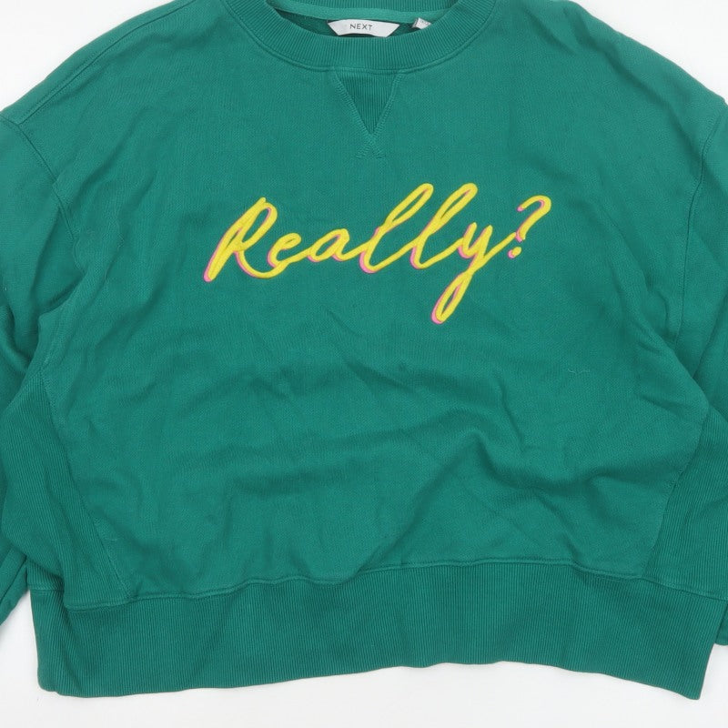 Next Women Green UK 18 Really? Embroidered Crew Neck Sweatshirt