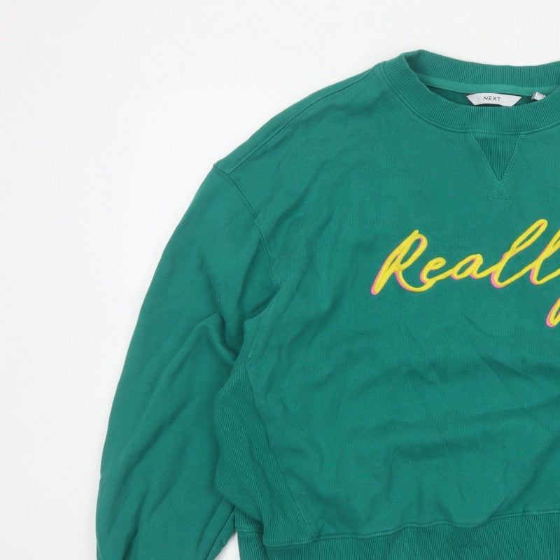 Next Women Green UK 18 Really? Embroidered Crew Neck Sweatshirt