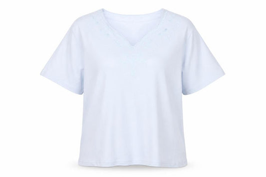 Honor Millburn Women White UK 18 Embroidered V-Neck Cotton T-Shirt