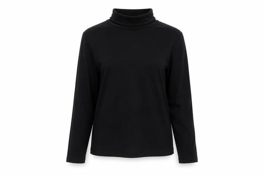 WoolOvers Women’s Black M Jersey Roll Neck Long Sleeve Top