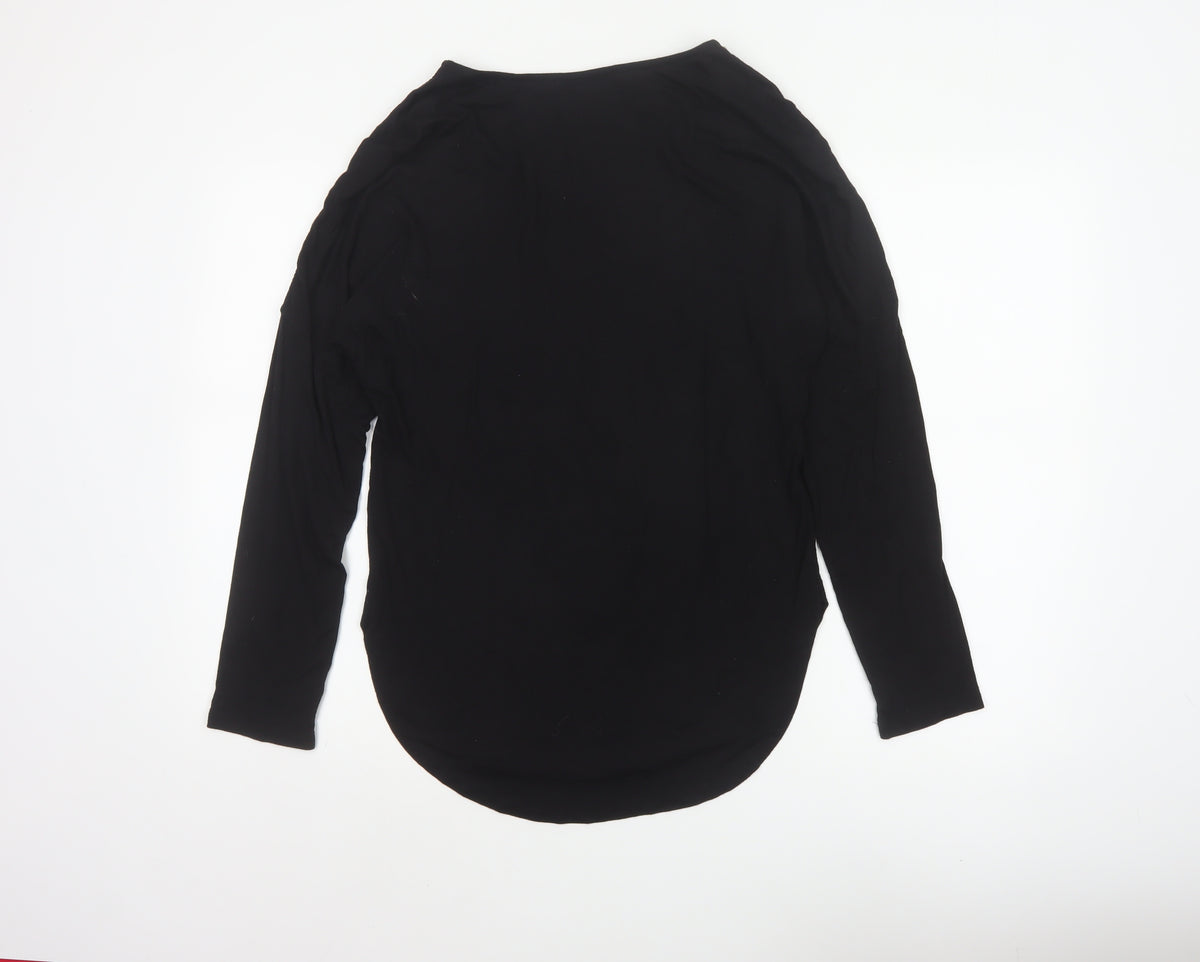 Select Women Black M Studded Shoulder Long Sleeve Stretch Tunic Blouse