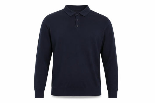 Zara Men’s Blue M Cotton Silk Long Sleeve Knitted Polo Shirt