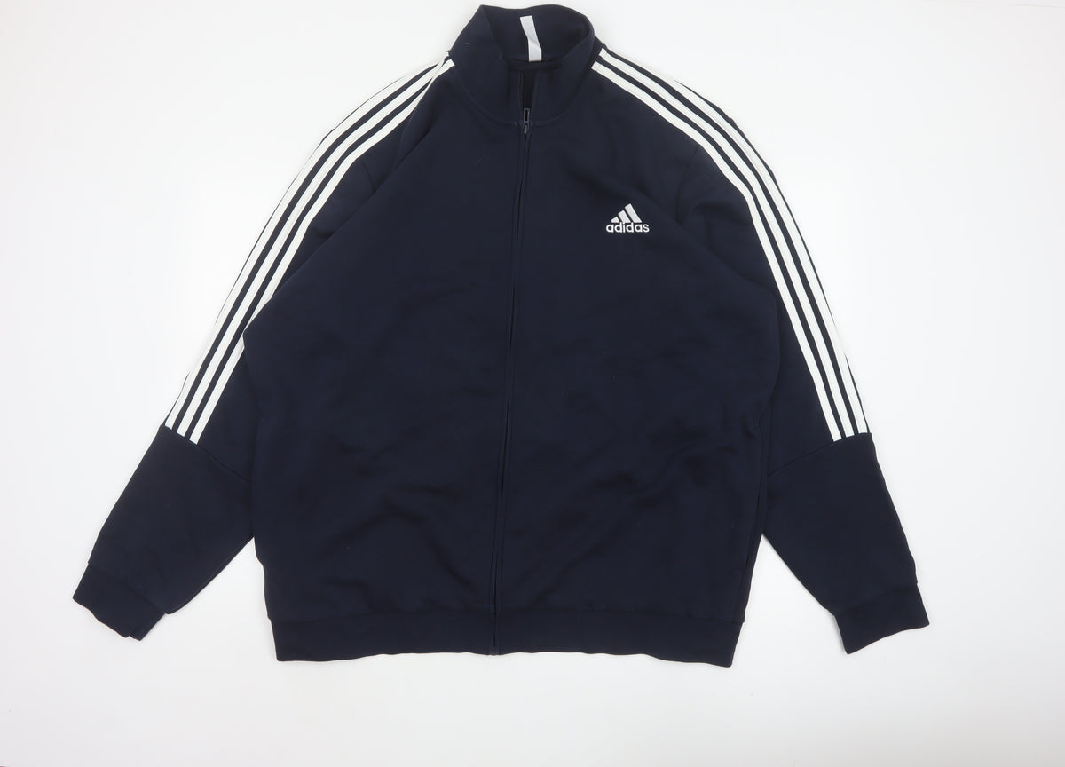 Adidas Men’s Navy 2XL Basic Jacket Full Zip 3 Stripe Sports