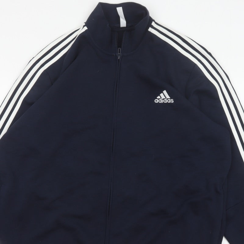 Adidas Men’s Navy 2XL Basic Jacket Full Zip 3 Stripe Sports