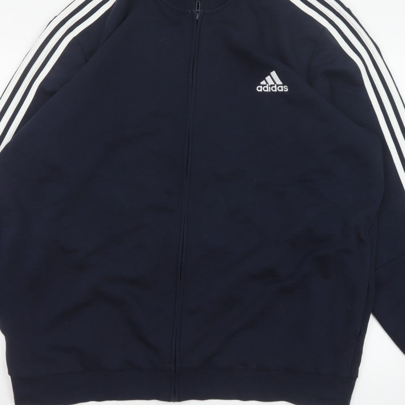 Adidas Men’s Navy 2XL Basic Jacket Full Zip 3 Stripe Sports