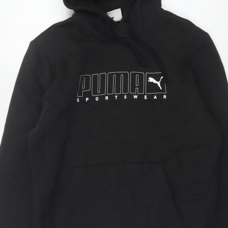 Puma Men Black S Pullover Hoodie Logo Graphic Print Sportswear