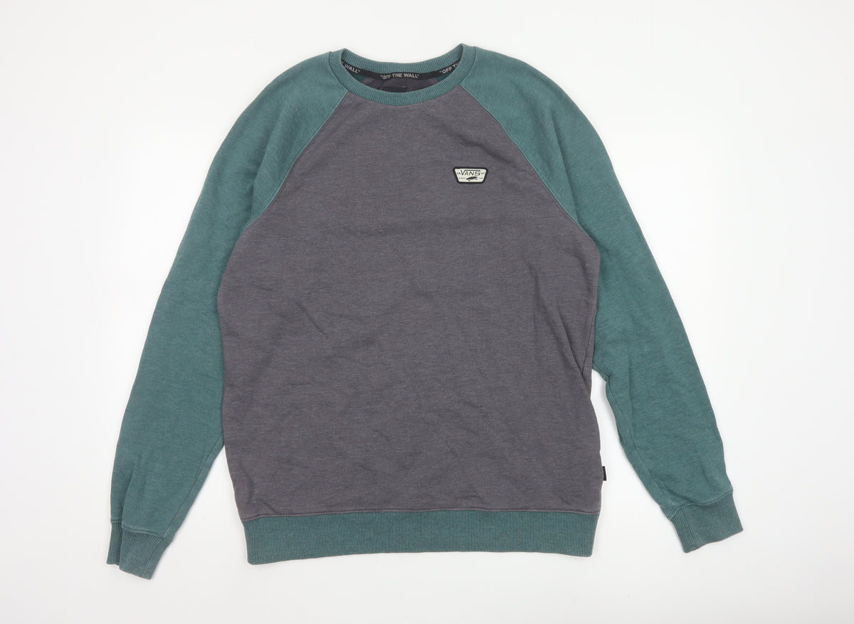 Vans Men’s Grey Green Medium Raglan Logo Crew Neck Pullover Sweatshirt