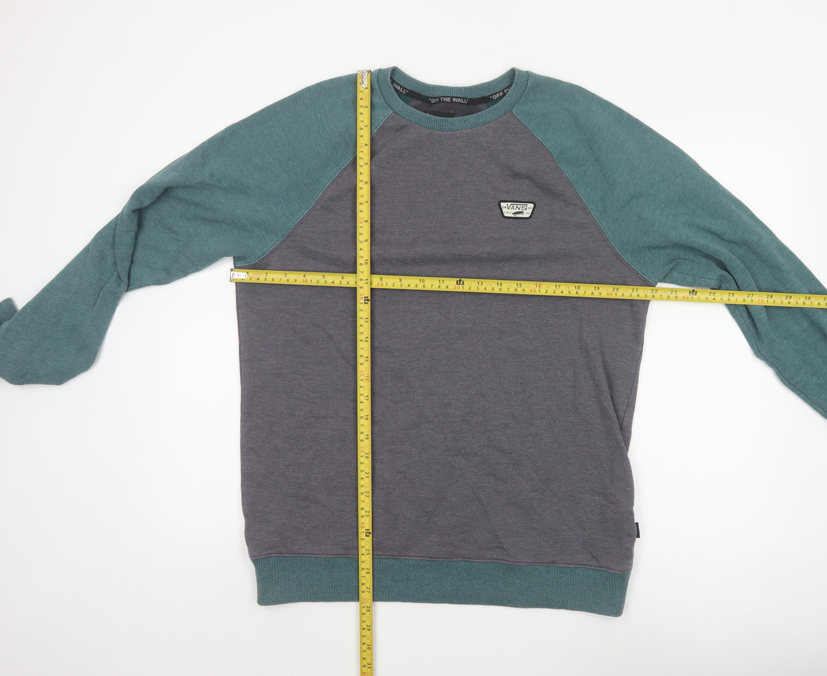 Vans Men’s Grey Green Medium Raglan Logo Crew Neck Pullover Sweatshirt