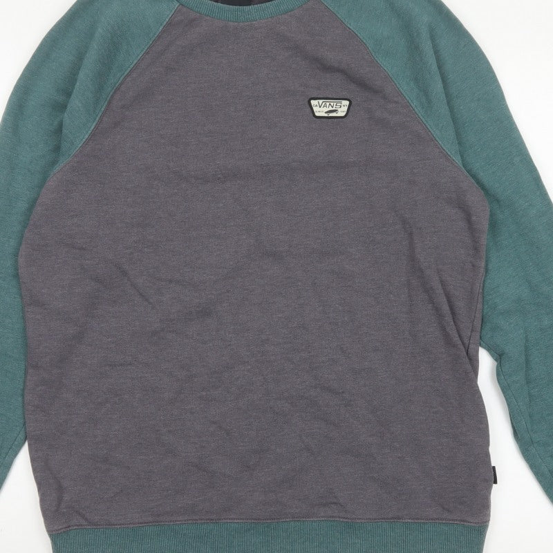 Vans Men’s Grey Green Medium Raglan Logo Crew Neck Pullover Sweatshirt