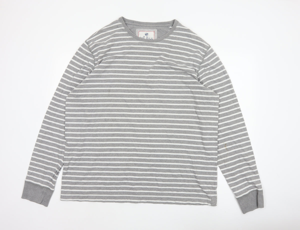 Fat Face Men’s Grey White Striped 2XL Long Sleeve Crew Neck Top