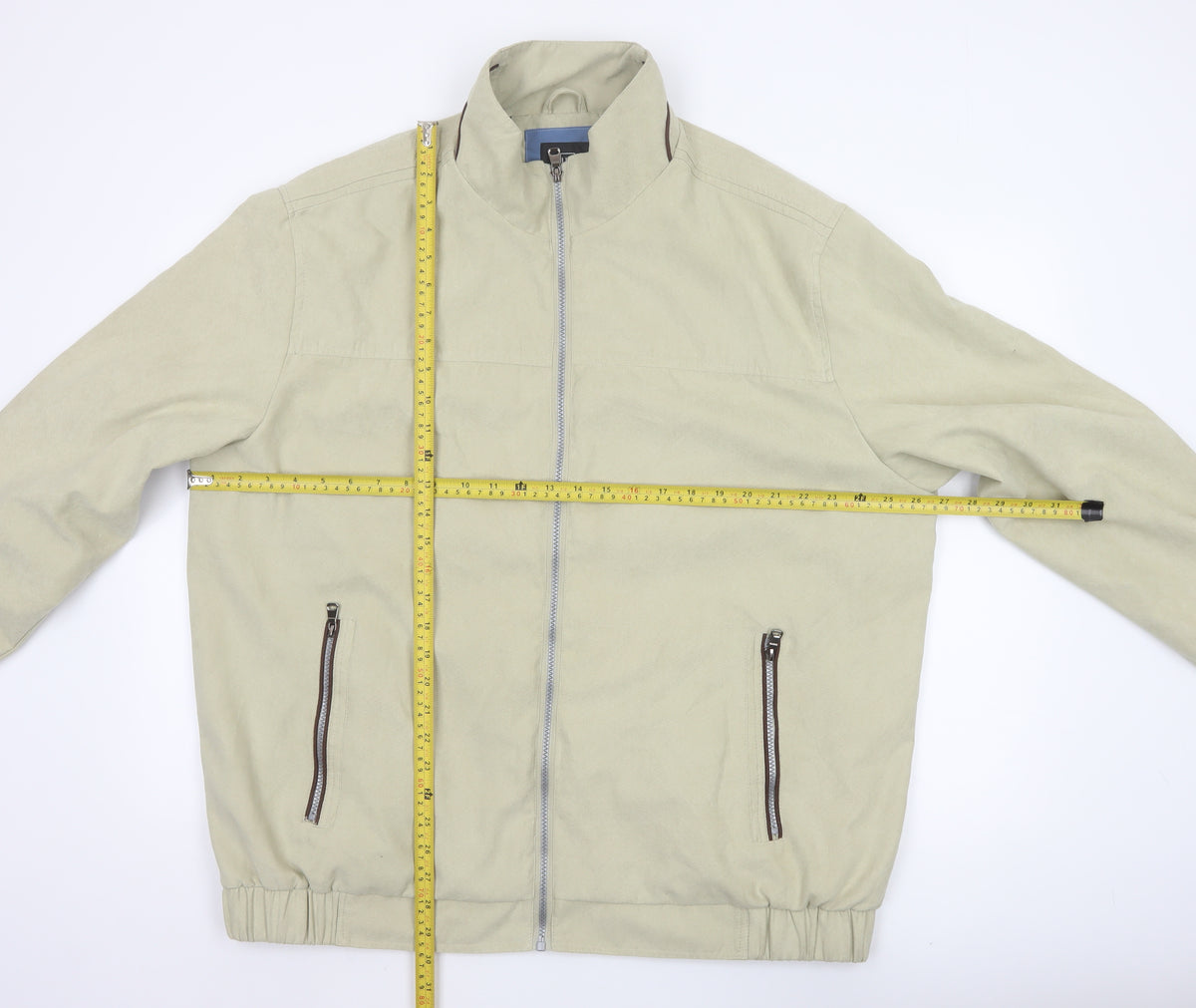 Uno Camicie Men’s Beige 2XL Bomber Jacket Full Zip Stand-Up Collar