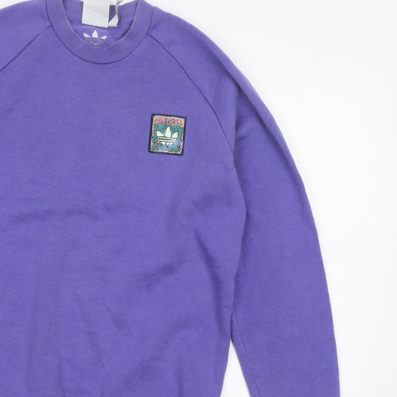 Adidas Men's Purple S Pullover Crew Neck Logo Fleece Sweatshirt