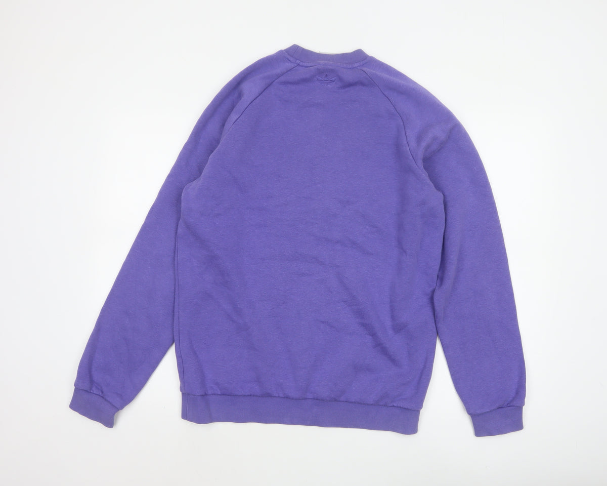 Adidas Men's Purple S Pullover Crew Neck Logo Fleece Sweatshirt