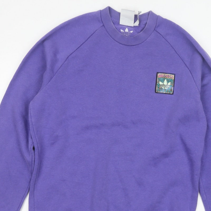 Adidas Men's Purple S Pullover Crew Neck Logo Fleece Sweatshirt