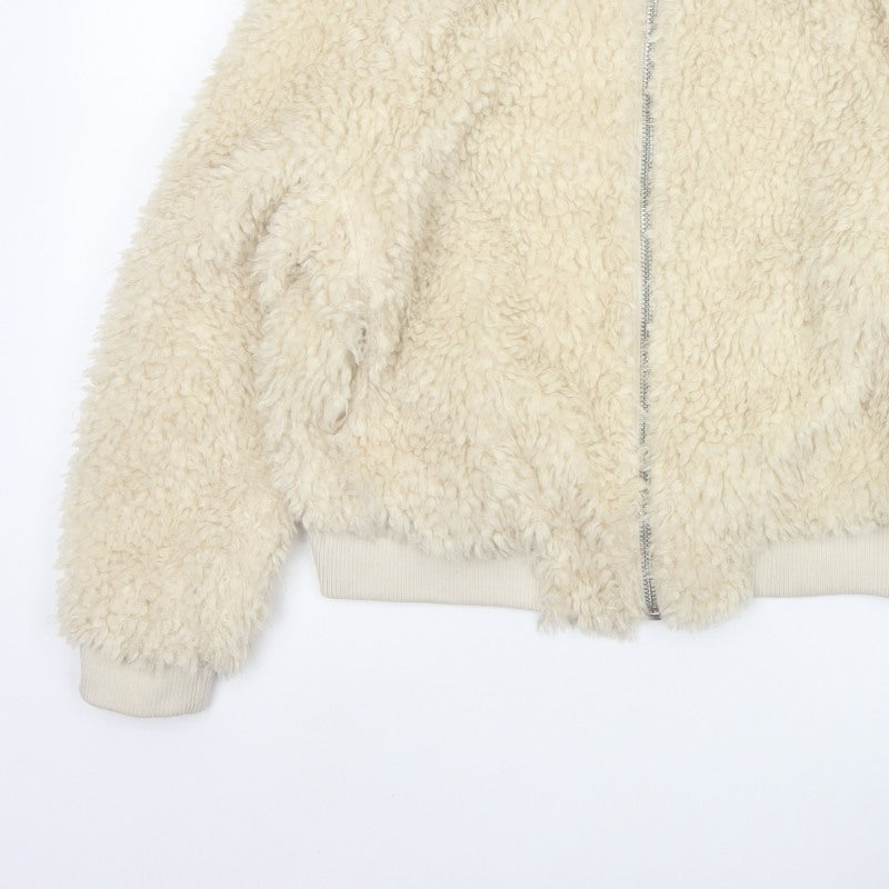H&M Divided Women's Ivory M Faux Fur Teddy Bomber Jacket Zip