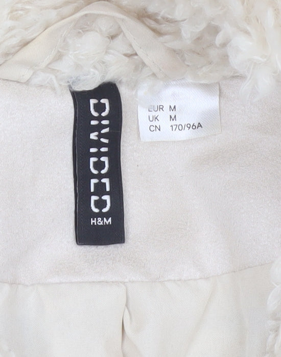 H&M Divided Women's Ivory M Faux Fur Teddy Bomber Jacket Zip