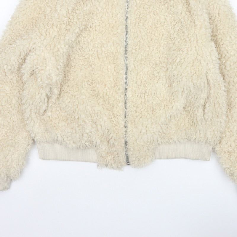 H&M Divided Women's Ivory M Faux Fur Teddy Bomber Jacket Zip