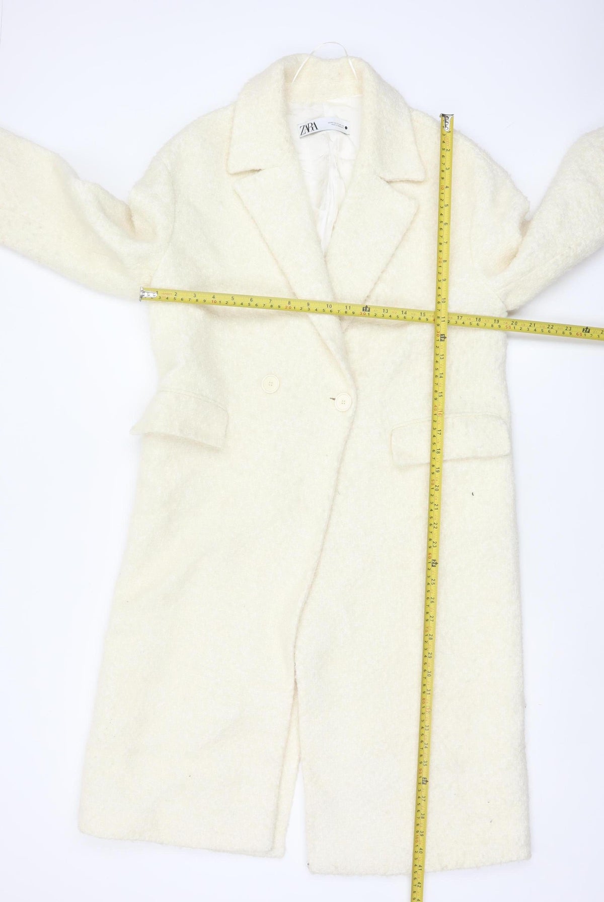 Zara Women Ivory XS Wool Blend Long Double Breasted Overcoat