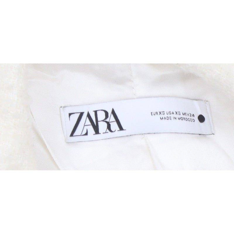 Zara Women Ivory XS Wool Blend Long Double Breasted Overcoat