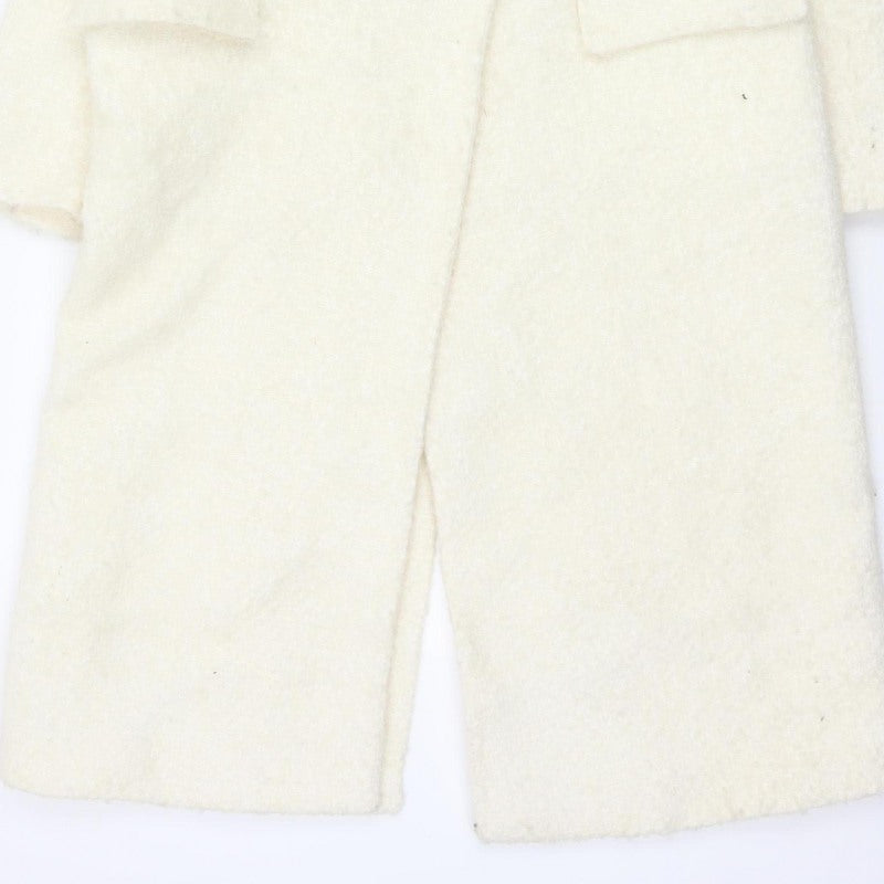 Zara Women Ivory XS Wool Blend Long Double Breasted Overcoat