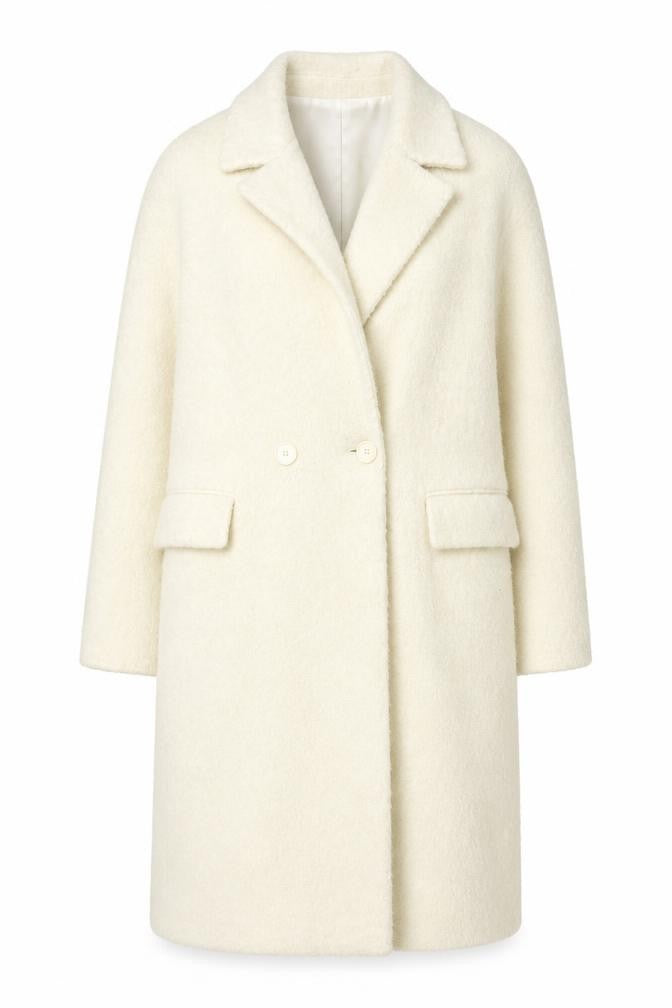 Zara Women Ivory XS Wool Blend Long Double Breasted Overcoat