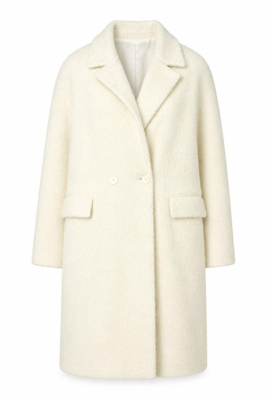 Zara Women Ivory XS Wool Blend Long Double Breasted Overcoat