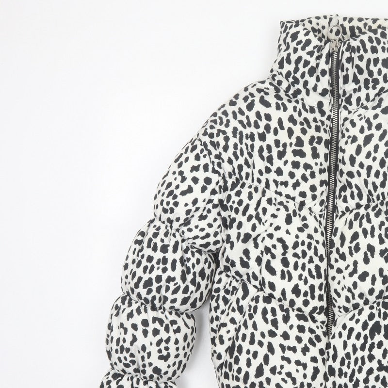 Bershka Women’s White Black Leopard Print Cropped Puffer Jacket S