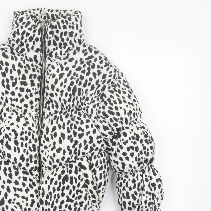 Bershka Women’s White Black Leopard Print Cropped Puffer Jacket S