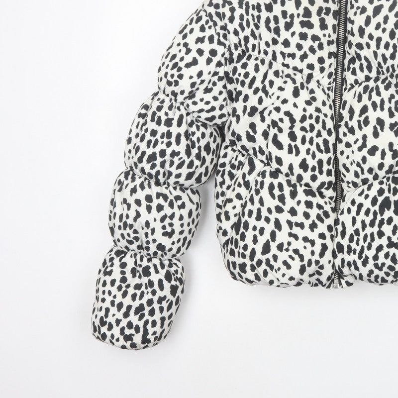Bershka Women’s White Black Leopard Print Cropped Puffer Jacket S
