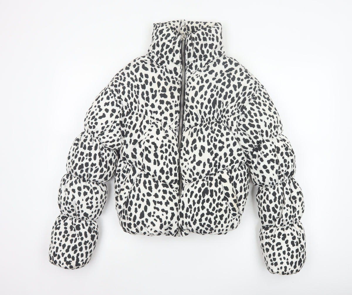 Bershka Women’s White Black Leopard Print Cropped Puffer Jacket S